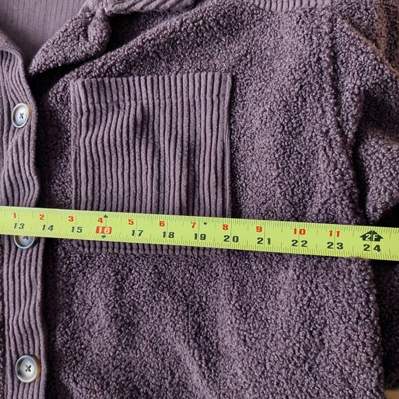 Bluenotes Brown Sherpa Fleece Button-Down Shacket With Corduroy Details Sz M - Picture 6 of 7